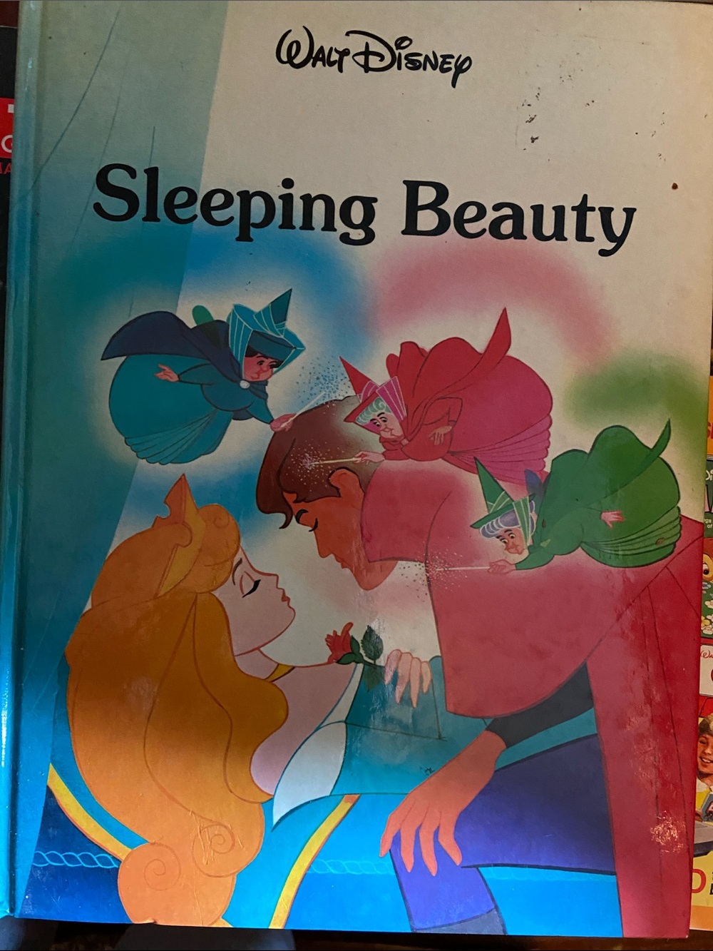 Vintage Walt Disney Sleeping Beauty big illustrated children’s book Prince kiss